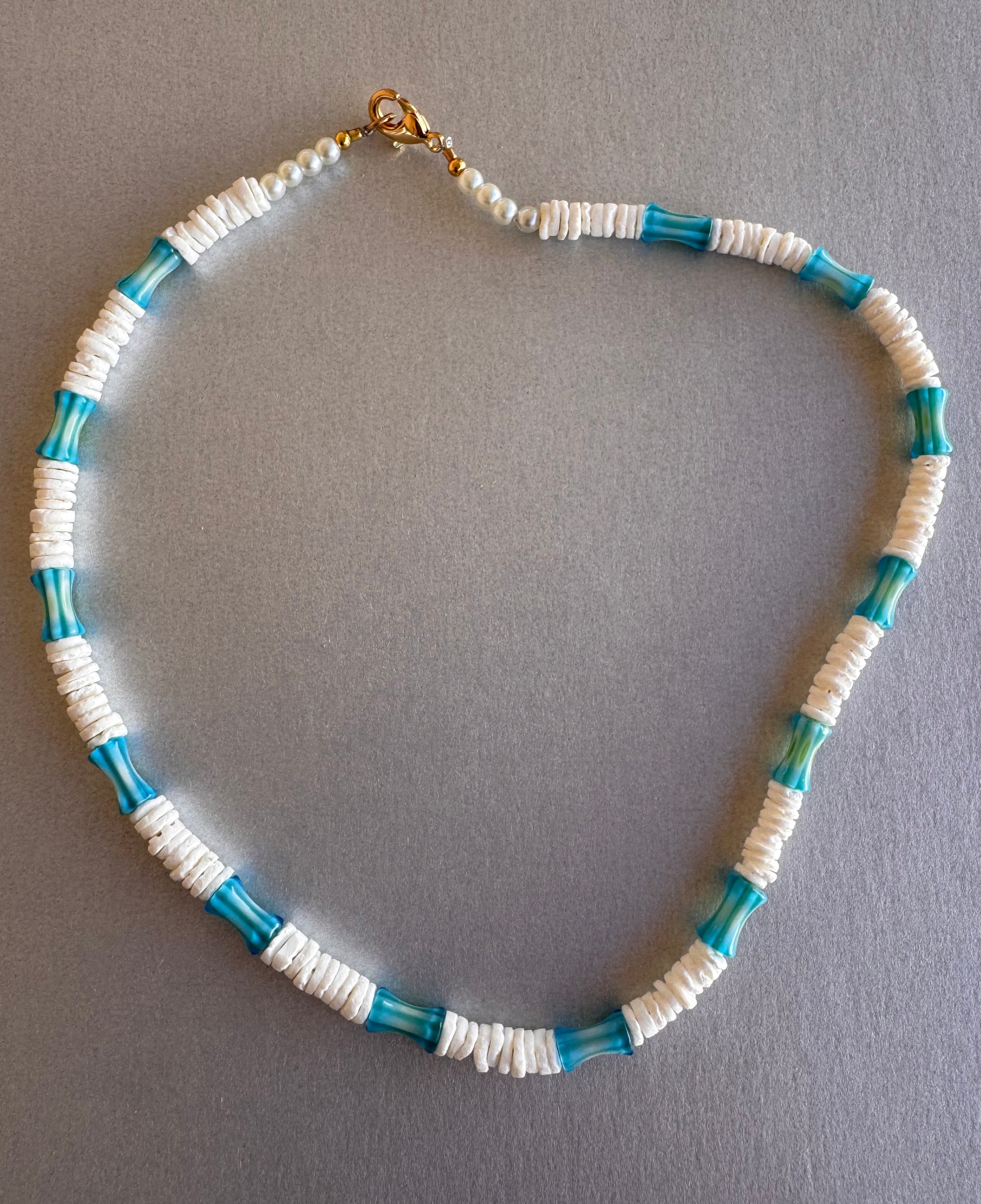 coastal blue shell beaded necklace
